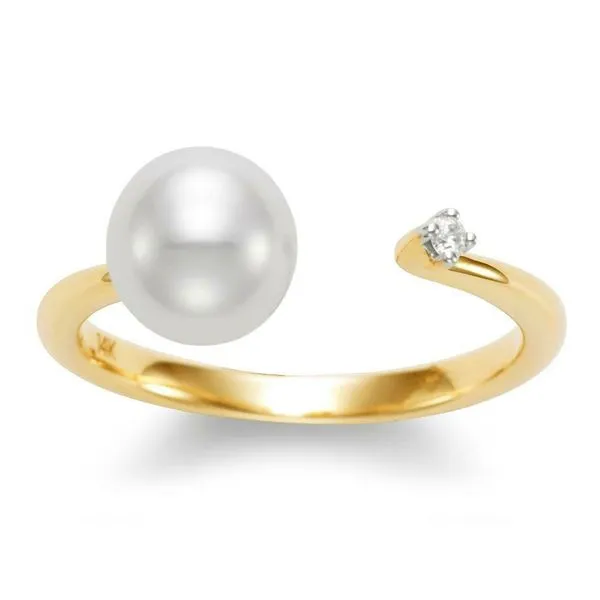 7-7.5MM Pearl and Diamond Horseshoe Ring in Yellow Gold Image 2 Jeffrey Mann Fine Jewelers, Inc Toledo, OH