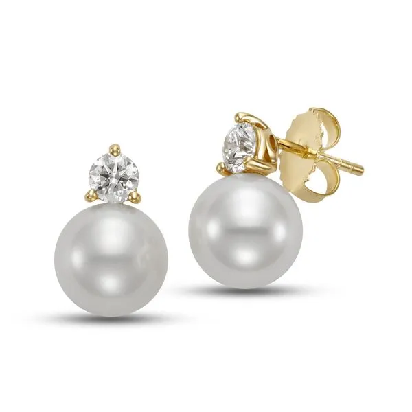 9-9.5MM Pearl and Diamond Earrings in Yellow Gold Image 2 Jeffrey Mann Fine Jewelers, Inc Toledo, OH