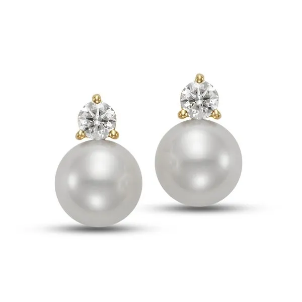 9-9.5MM Pearl and Diamond Earrings in Yellow Gold Jeffrey Mann Fine Jewelers, Inc Toledo, OH