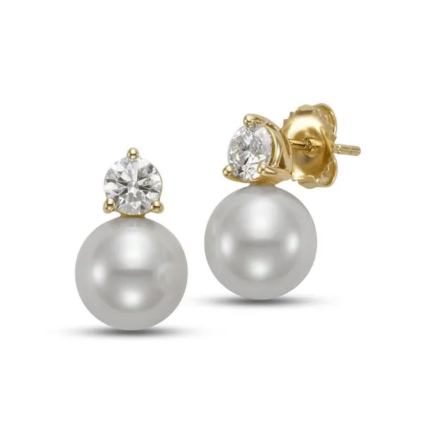 9.5-10MM Pearl and Diamond Earrings in Yellow Gold Image 2 Jeffrey Mann Fine Jewelers, Inc Toledo, OH