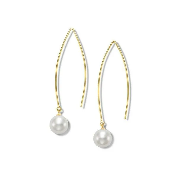 8.85MM Wire Pearl Earrings in Yellow Gold Image 2 Jeffrey Mann Fine Jewelers, Inc Toledo, OH