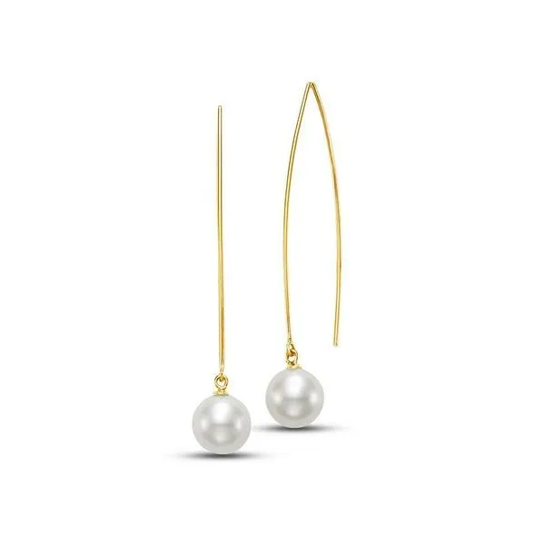 8.85MM Wire Pearl Earrings in Yellow Gold Image 3 Jeffrey Mann Fine Jewelers, Inc Toledo, OH