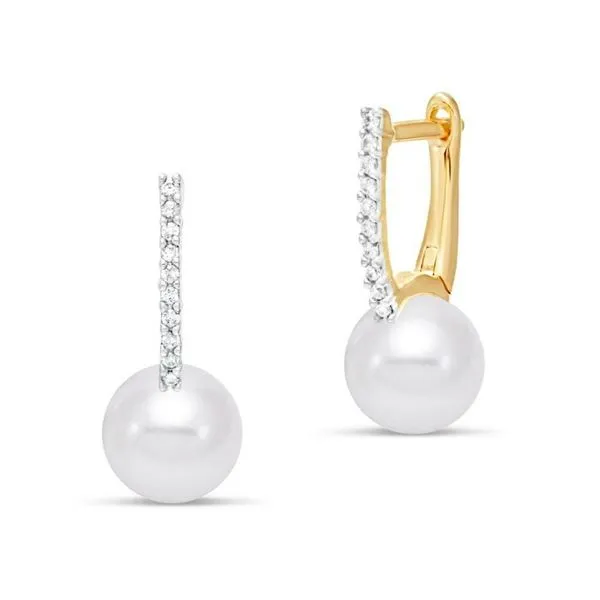 7.5-8MM Pearl and Diamond Huggie Earrings Image 2 Jeffrey Mann Fine Jewelers, Inc Toledo, OH