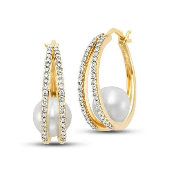 7.5-8MM Pearl and Diamond Double Hoop Earrings Jeffrey Mann Fine Jewelers, Inc Toledo, OH