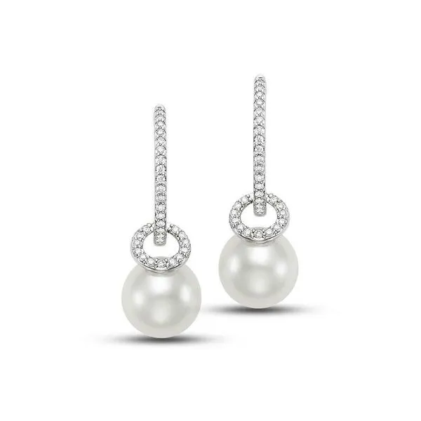 8.5-9MM Pearl and Diamond Drop Circle Earrings in White Gold Jeffrey Mann Fine Jewelers, Inc Toledo, OH