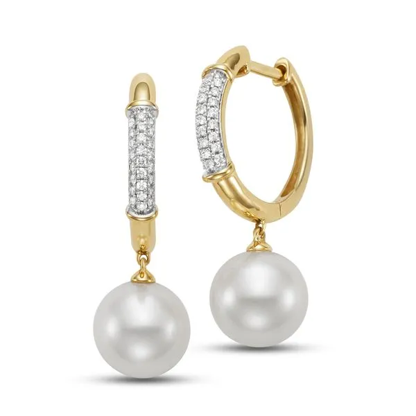 9.5-10MM Pearl and Pave Diamond Hoop Dangle Earrings Image 2 Jeffrey Mann Fine Jewelers, Inc Toledo, OH