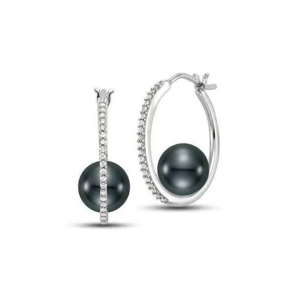 8.5-9MM Tahitian Pearl and Diamond Earrings in White Gold Image 2 Jeffrey Mann Fine Jewelers, Inc Toledo, OH