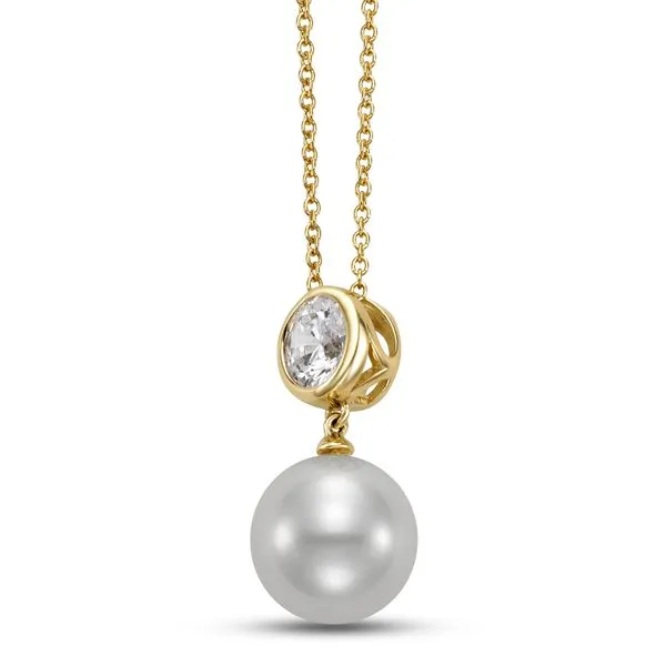10.5-11MM Pearl and Bezel Set Diamond Necklace Image 2 Jeffrey Mann Fine Jewelers, Inc Toledo, OH