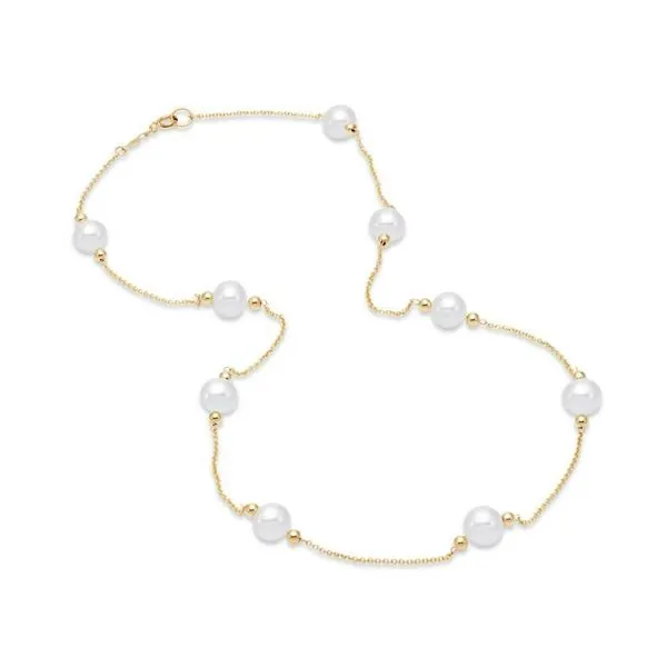 7-8MM Pearl and Gold Bead Station Necklace Image 2 Jeffrey Mann Fine Jewelers, Inc Toledo, OH