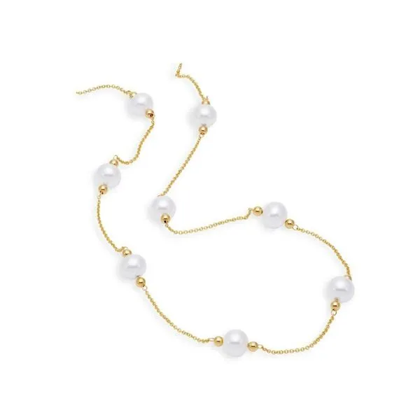 7-8MM Pearl and Gold Bead Station Necklace Jeffrey Mann Fine Jewelers, Inc Toledo, OH