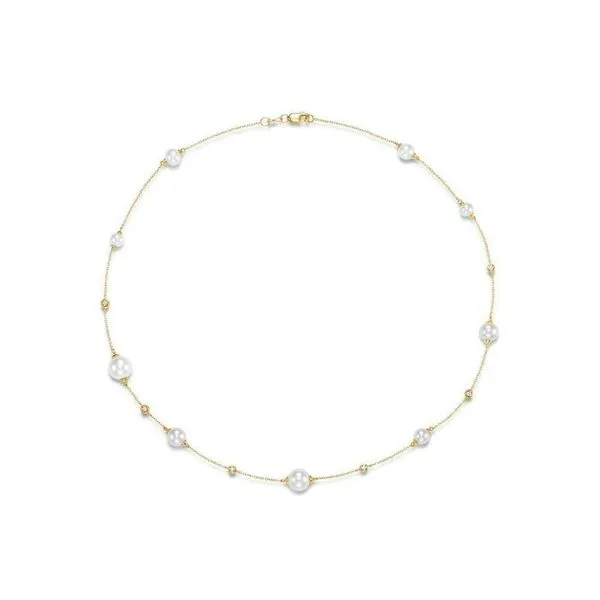 Pearl and Diamond Tin Cup Necklace in Yellow Gold Image 2 Jeffrey Mann Fine Jewelers, Inc Toledo, OH