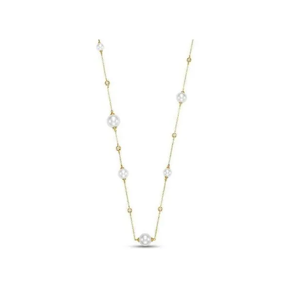 Pearl and Diamond Tin Cup Necklace in Yellow Gold Jeffrey Mann Fine Jewelers, Inc Toledo, OH