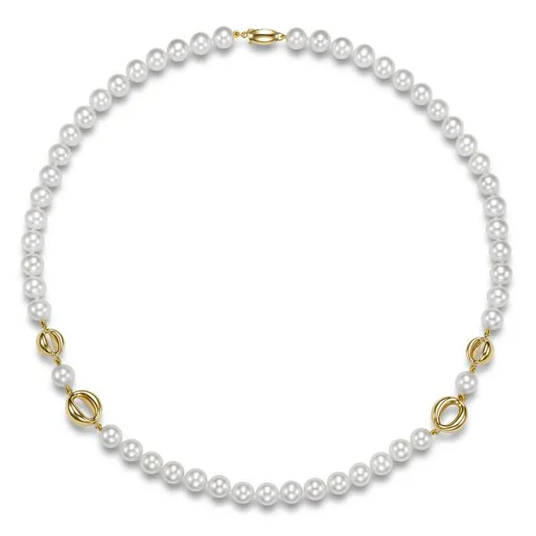 7.5-8MM Freshwater Pearl and Oval Yellow Gold Station Necklace Jeffrey Mann Fine Jewelers, Inc Toledo, OH