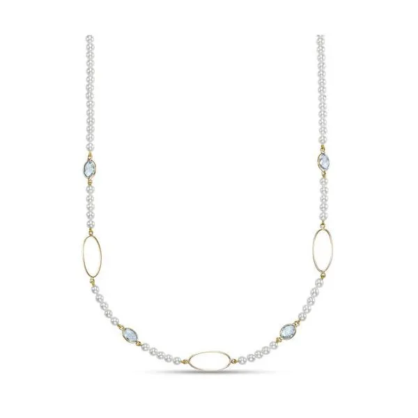 4-4.5MM Pearl and Aquamarine Necklace with Yellow Gold Links Jeffrey Mann Fine Jewelers, Inc Toledo, OH
