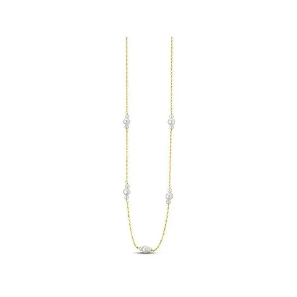 3.5-5.5MM Five Station Pearl Necklace in Yellow Gold Image 2 Jeffrey Mann Fine Jewelers, Inc Toledo, OH