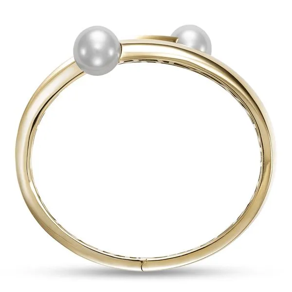 Two-Pearl Bypass Yellow Gold Hinged Bangle Bracelet Jeffrey Mann Fine Jewelers, Inc Toledo, OH