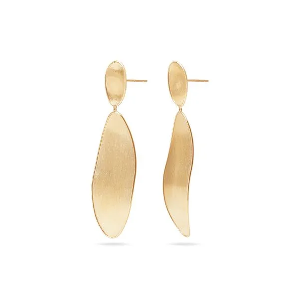 Lunaria Collection Yellow Gold Hand Etched Satin Finish Dangle Earrings Image 2 Jeffrey Mann Fine Jewelers, Inc Toledo, OH
