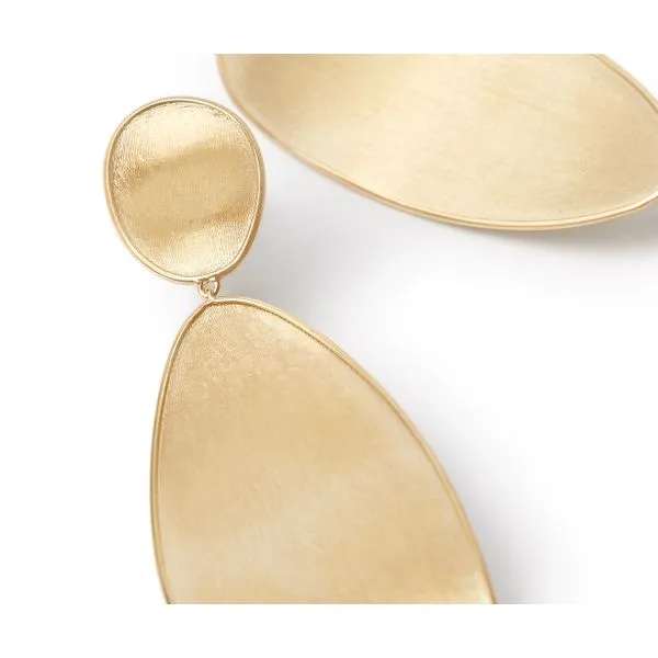 Lunaria Collection Yellow Gold Hand Etched Satin Finish Dangle Earrings Image 3 Jeffrey Mann Fine Jewelers, Inc Toledo, OH