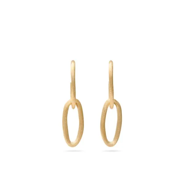 Jaipur Collection Yellow Gold Satin Finish Double Oval Link Earrings Jeffrey Mann Fine Jewelers, Inc Toledo, OH