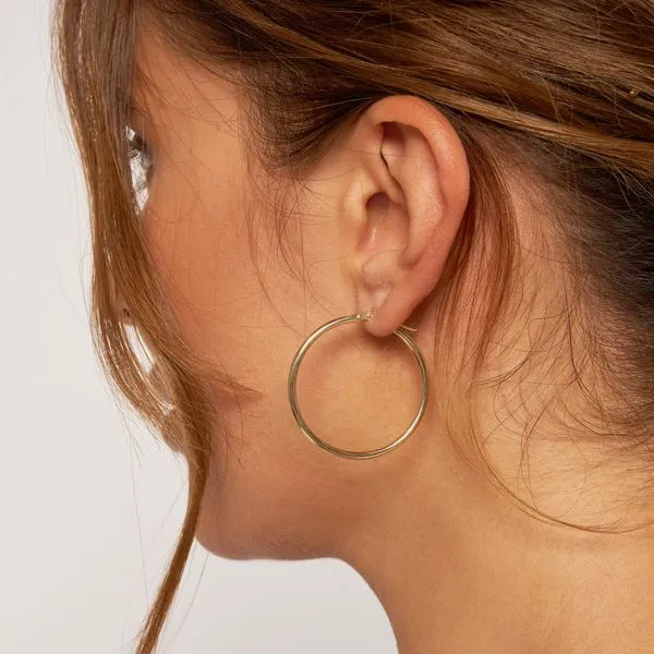 Yellow Gold 35mm Hoop Earrings Image 2 Jeffrey Mann Fine Jewelers, Inc Toledo, OH