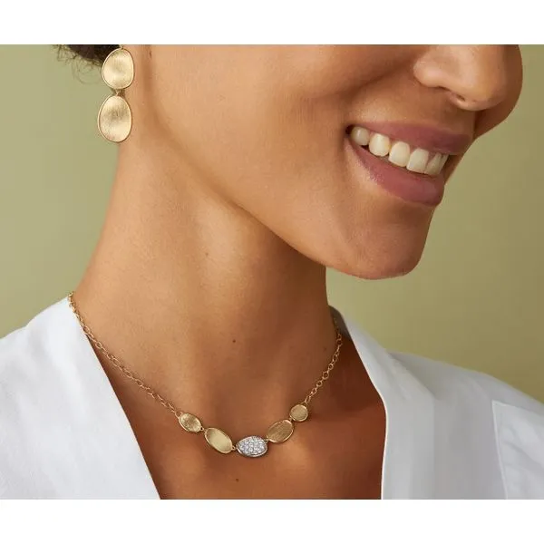 Lunaria Collection White and Yellow Gold Five Station Link Necklace Image 4 Jeffrey Mann Fine Jewelers, Inc Toledo, OH