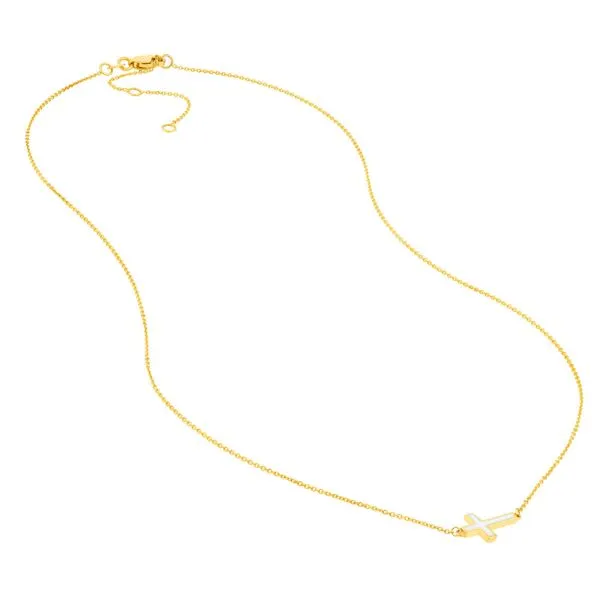 Yellow Gold White Enamel Sideways Cross Adjustable Necklace Image 4 Jeffrey Mann Fine Jewelers, Inc Toledo, OH