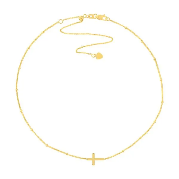 Yellow Gold Adjustable Beaded Necklace with Cross Jeffrey Mann Fine Jewelers, Inc Toledo, OH