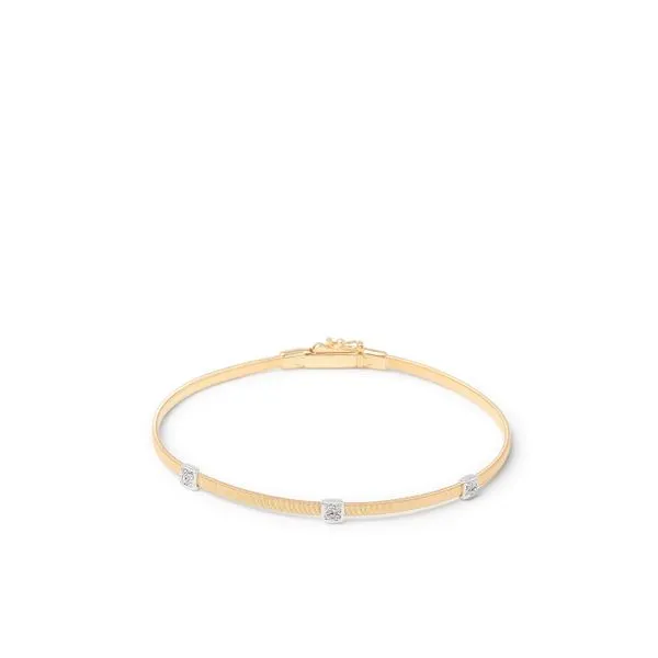 Masai Collection White and Yellow Gold Three Diamond Squared Station Flex Fit Gold Bracelet Image 2 Jeffrey Mann Fine Jewelers, Inc Toledo, OH
