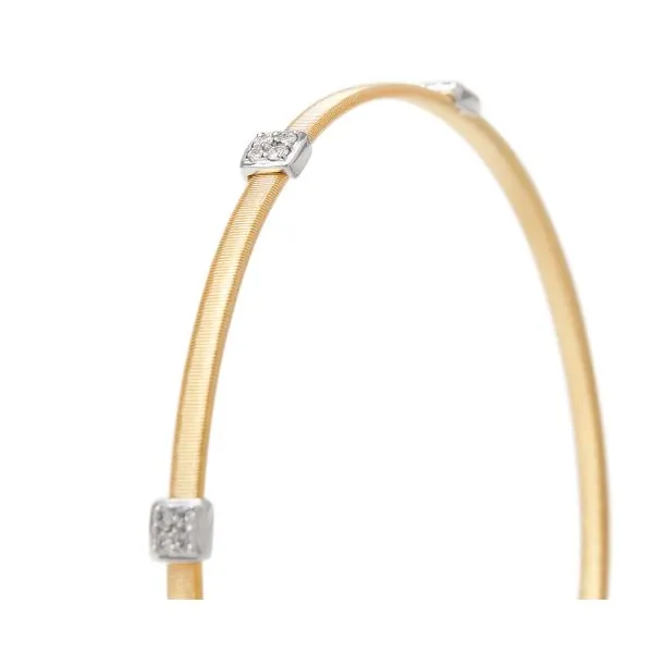 Masai Collection White and Yellow Gold Three Diamond Squared Station Flex Fit Gold Bracelet Image 3 Jeffrey Mann Fine Jewelers, Inc Toledo, OH