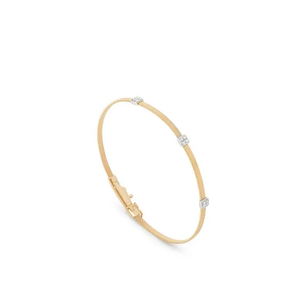 Masai Collection White and Yellow Gold Three Diamond Squared Station Flex Fit Gold Bracelet Jeffrey Mann Fine Jewelers, Inc Toledo, OH