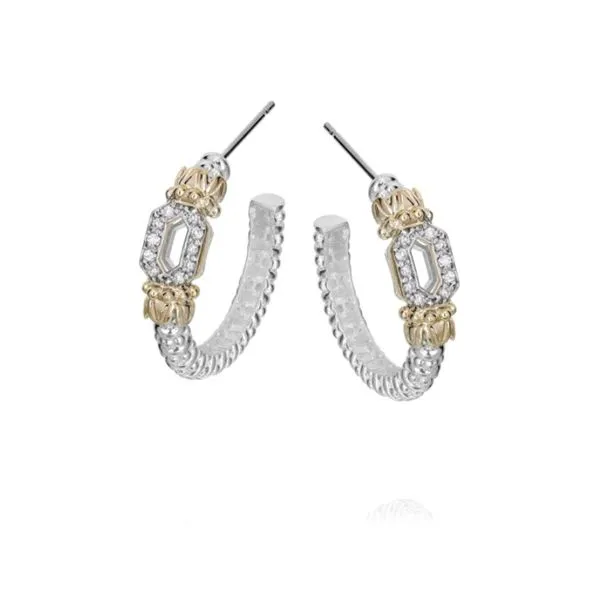 Gold and Sterling Silver Open Link Diamond Hoop Earrings Jeffrey Mann Fine Jewelers, Inc Toledo, OH