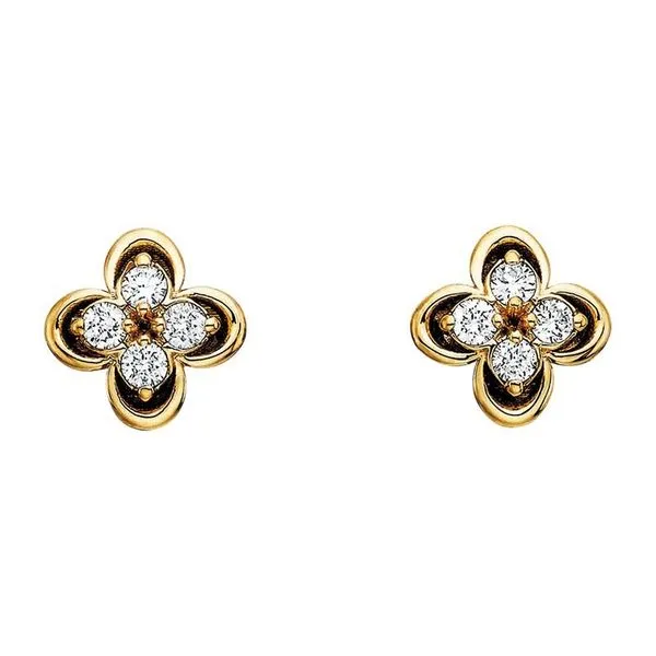 14K Yellow Gold Diamond Flower Earrings JF Jones Jewelers Rochester, NY