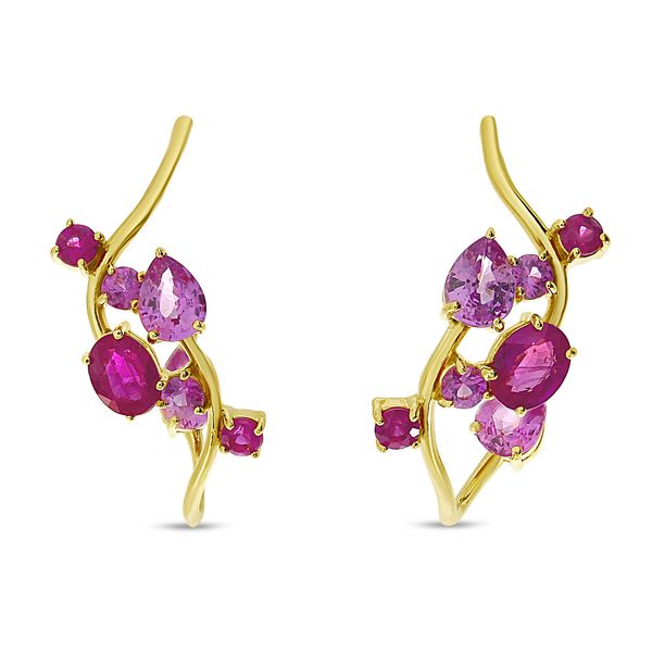 14K Ruby & Pink Sapphire Earrings Image 2 JF Jones Jewelers Webster, NY