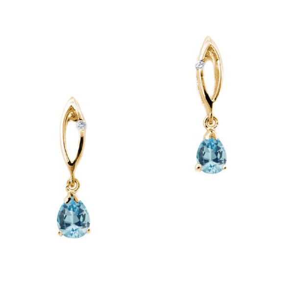 14K Yellow Gold Aquamarine & Diamond March Birthstone Pendant JF Jones Jewelers Webster, NY