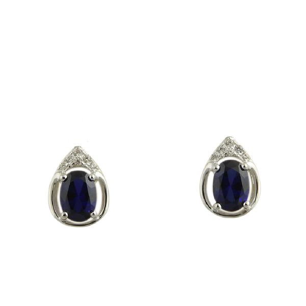 Sterling Lab Blue Sapphire & CZ September Birthstone Earrings JF Jones Jewelers Webster, NY