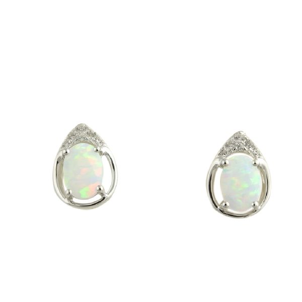 Sterling Lab Blue Opal & CZ October Birthstone Earrings JF Jones Jewelers Webster, NY