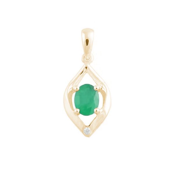 14K Yellow Gold Emerald And Diamond May Birthstone Pendant JF Jones Jewelers Webster, NY