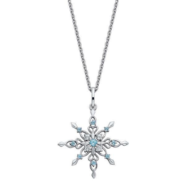 Silver Blue and White Topaz Snowflake Necklace JF Jones Jewelers Webster, NY