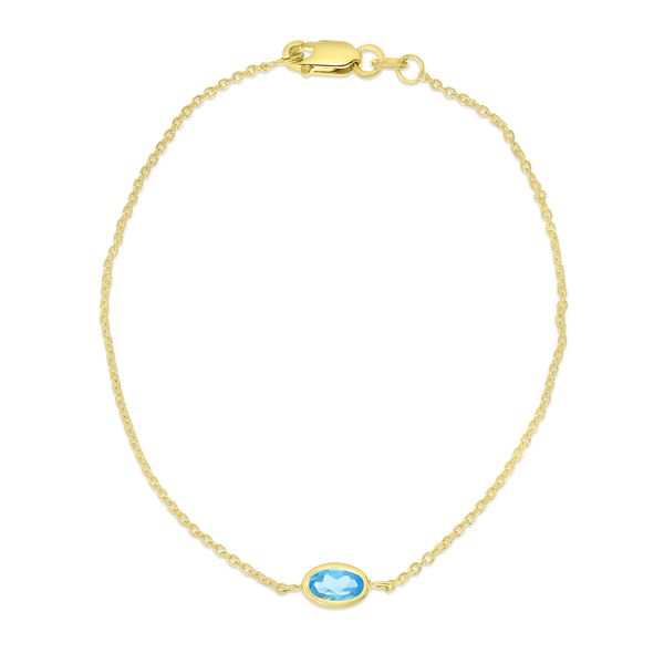 14K Yellow Gold Blue Topaz December Birthstone Bracelet Image 2 JF Jones Jewelers Webster, NY