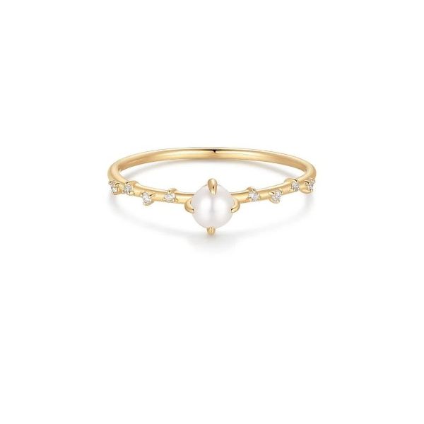 14K Gold Pearl and Diamond June Birthstone Ring JF Jones Jewelers Webster, NY