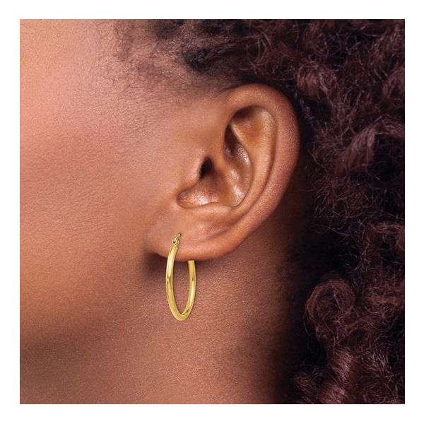 14K Yellow Gold 25mm Polished Hoop Earring Image 2 JF Jones Jewelers Rochester, NY