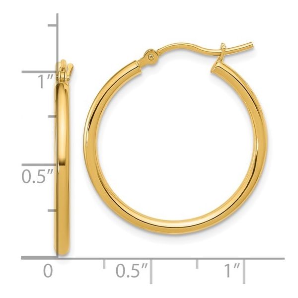 14K Yellow Gold 25mm Polished Hoop Earring Image 3 JF Jones Jewelers Rochester, NY