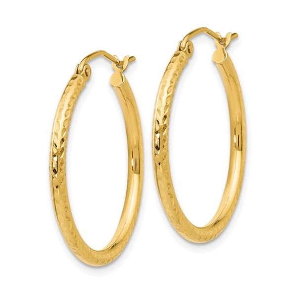 14K Yellow Gold 25mm Diamond Cut Hoop Earring Image 2 JF Jones Jewelers Rochester, NY