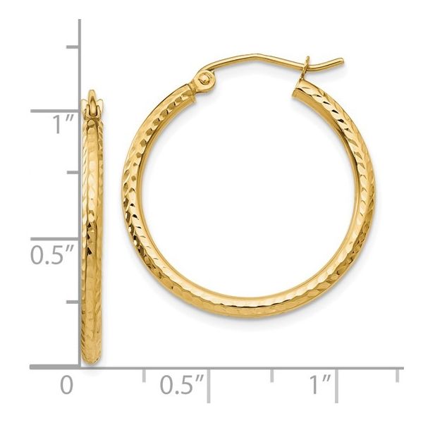14K Yellow Gold 25mm Diamond Cut Hoop Earring Image 4 JF Jones Jewelers Rochester, NY