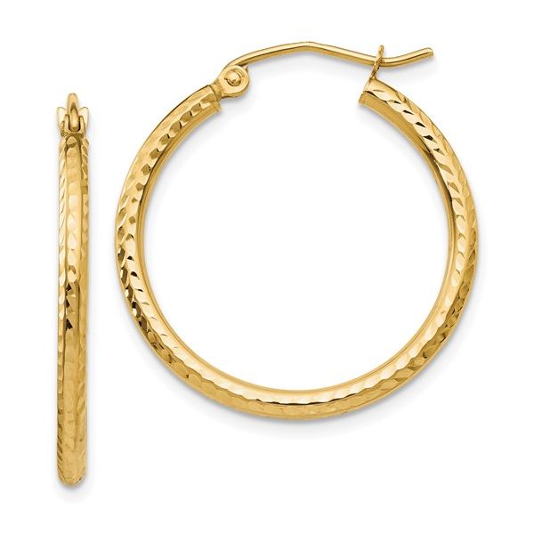 14K Yellow Gold 25mm Diamond Cut Hoop Earring JF Jones Jewelers Rochester, NY