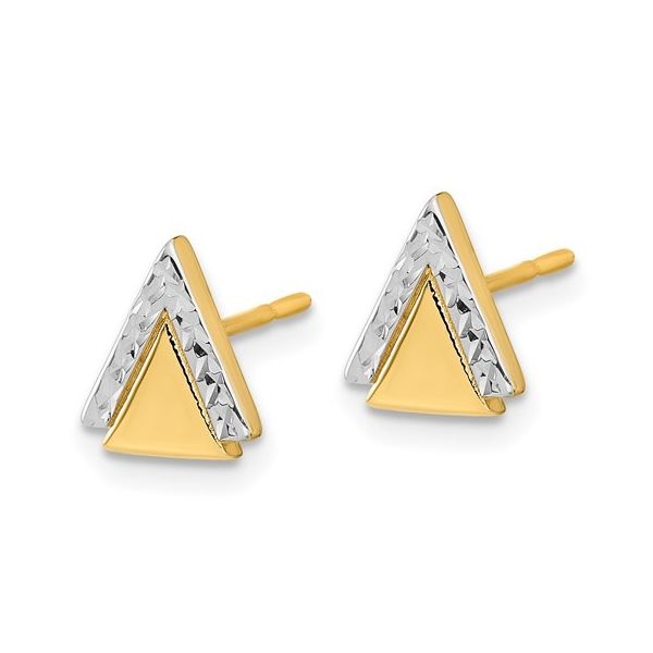 14K Yellow Gold Triangle Stud Earrings Image 2 JF Jones Jewelers Rochester, NY
