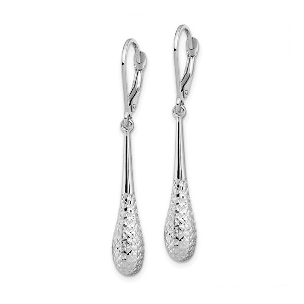 14K White Gold Diamond Cut Drop Leverback Earring Image 2 JF Jones Jewelers Rochester, NY