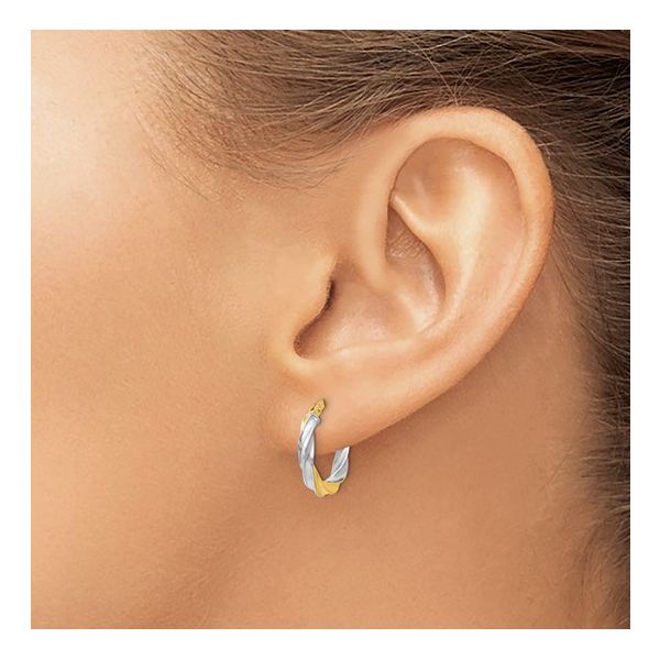 14K Gold Medium Two-Tone Hoop Earring Image 2 JF Jones Jewelers Rochester, NY