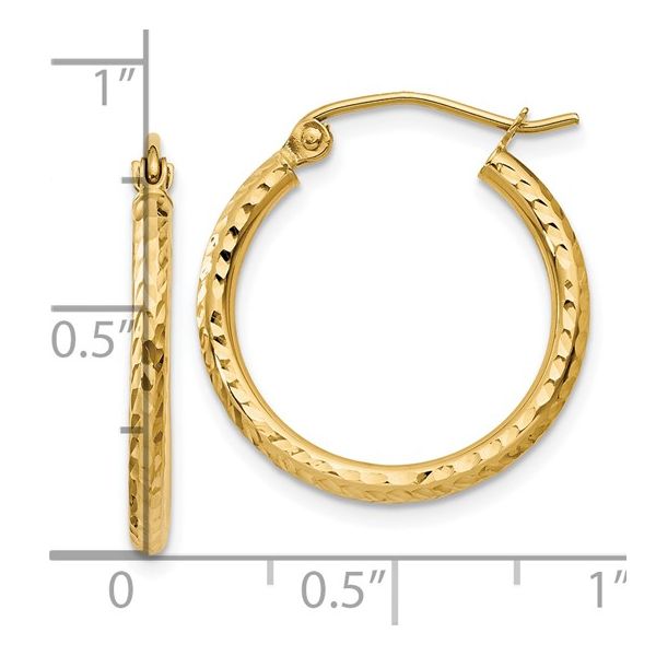 14K Yellow Gold 20mm Diamond Cut Hoop Earring Image 3 JF Jones Jewelers Rochester, NY