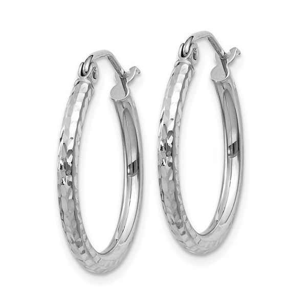14K White Gold 20mm Diamond Cut Hoop Earring Image 2 JF Jones Jewelers Webster, NY